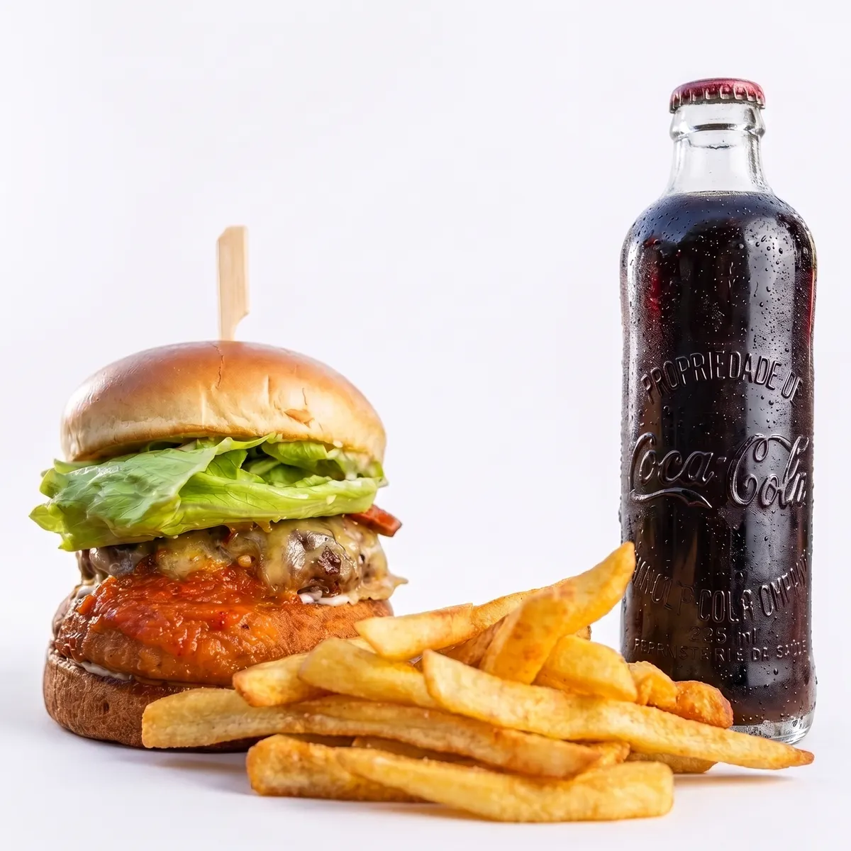 Combo: hambúrguer, batata frita e refrigerante